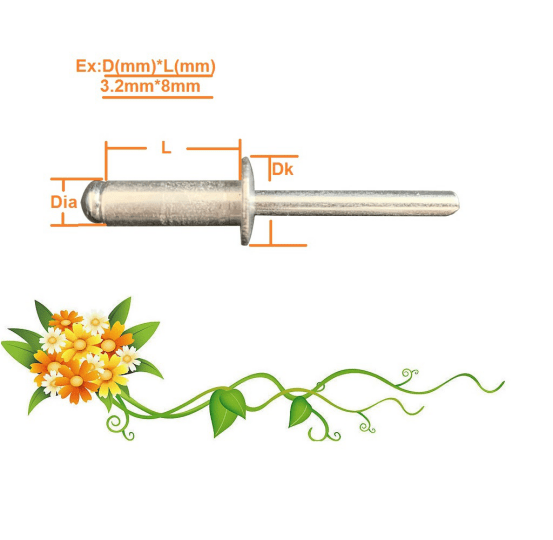 Botón Cabeza Ciego Remache Aluminio Corpo Aceiro Mandril175